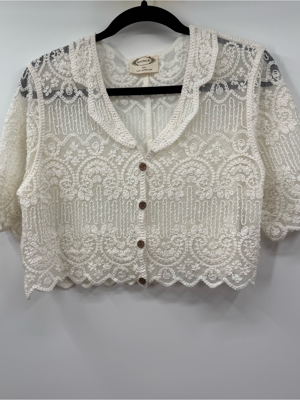 Joyfolie Ivory Crochet Lace Button-Up Top